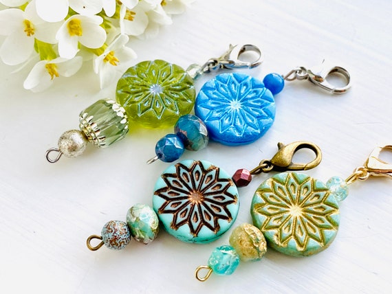 1 Ornate Floral/Star Zipper Pull, Zipper Charms, Turquoise & Bronze Flower Zipper Charm, Turquoise and Gold Zipper Pull, Gift for Her, Gifts