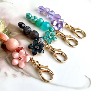 1 Blossom Zipper Pull: Czech Glass Beads with Flower Charm, Purse Accessories