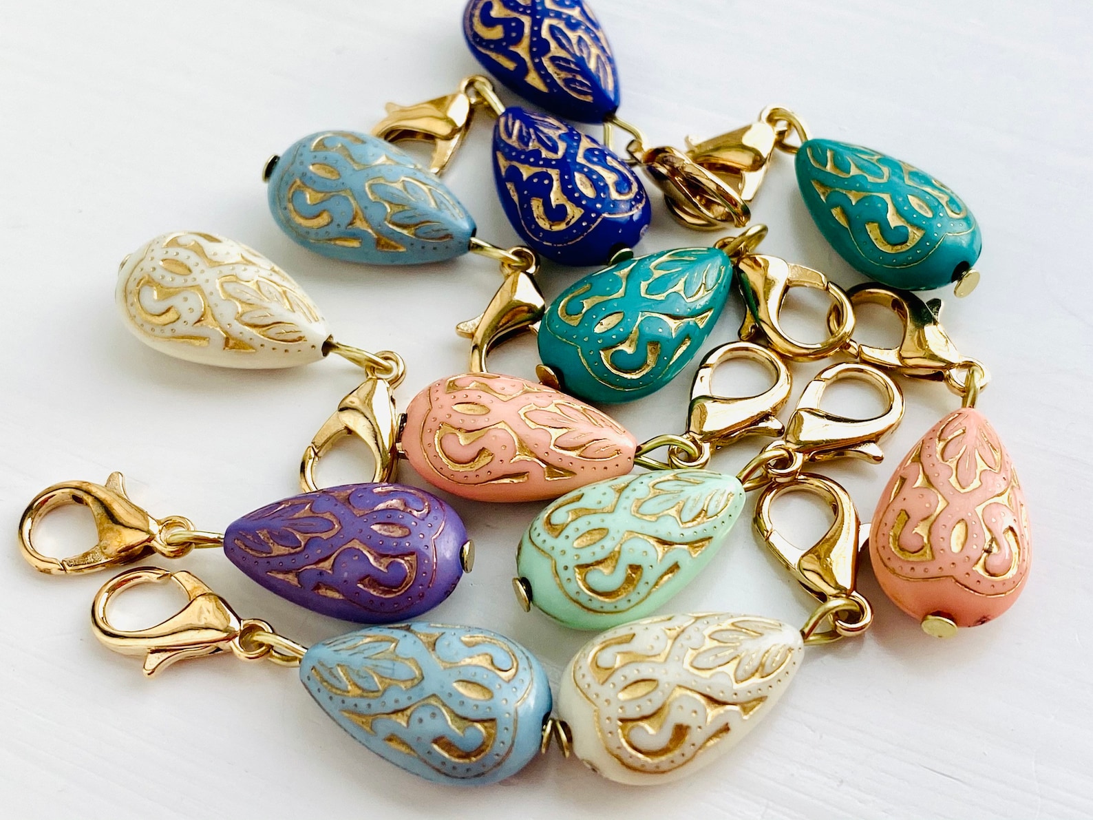 Gold Etched Teardrop Zipper Pull Charms Ornate Zipper Pulls Etsy