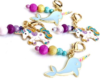 1 Narwhal or Unicorn Zipper Pull, Fun Zipper Pulls for Kids, Narwhal Beaded Zipper Charm, Clip on Charm, Unicorn Zipper Charm, Zipper Pull