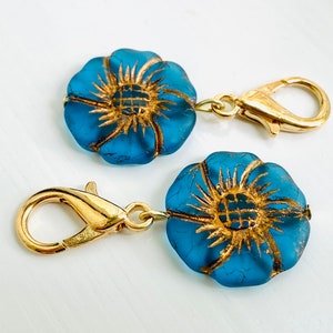 1 Gold Etched Flower Zipper Pull: Czech Glass Bead, Purse Accessories