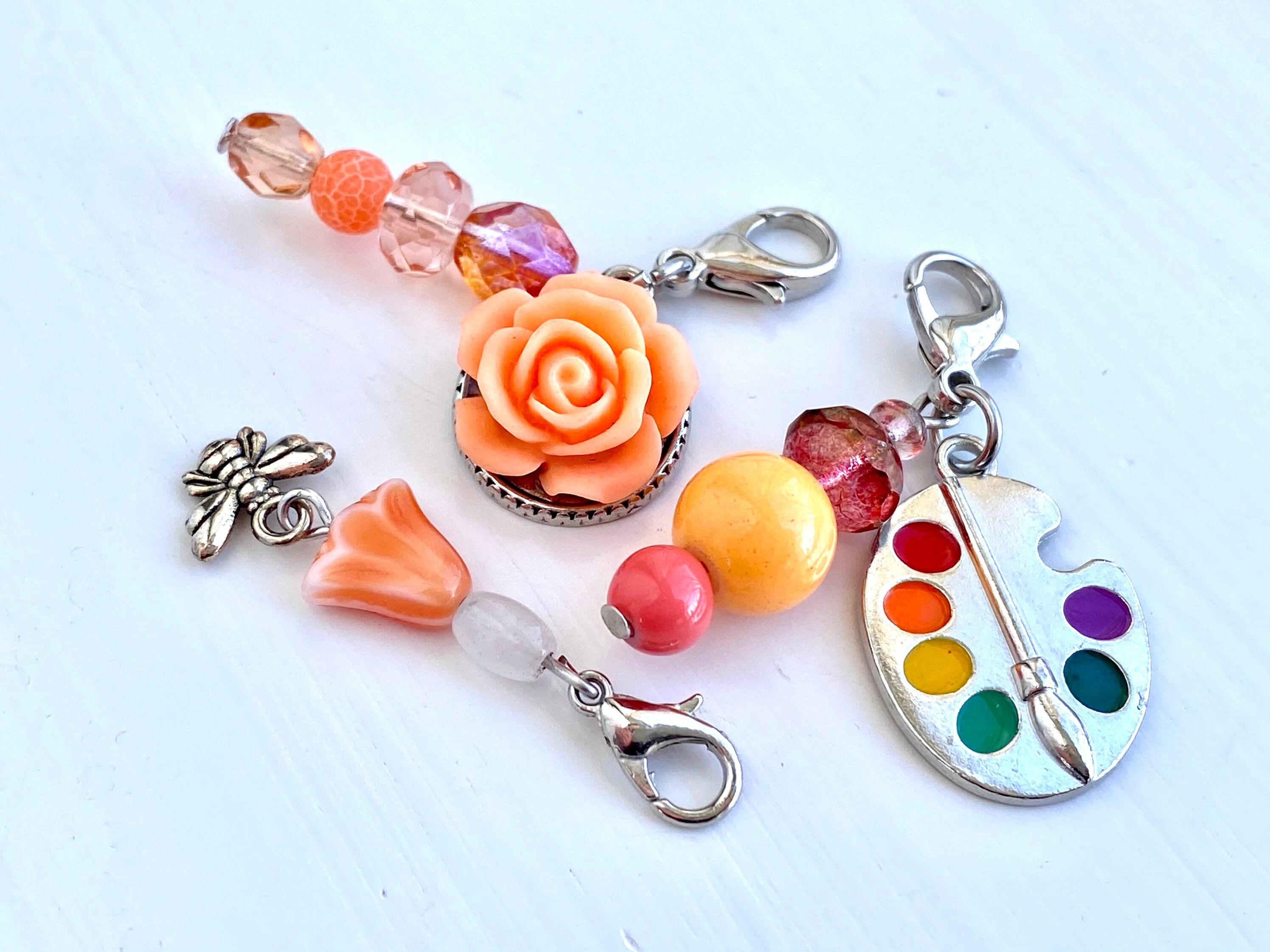 Set of 3 Zipper Pulls Paint Palette Zipper Pull Rose Zipper Etsy