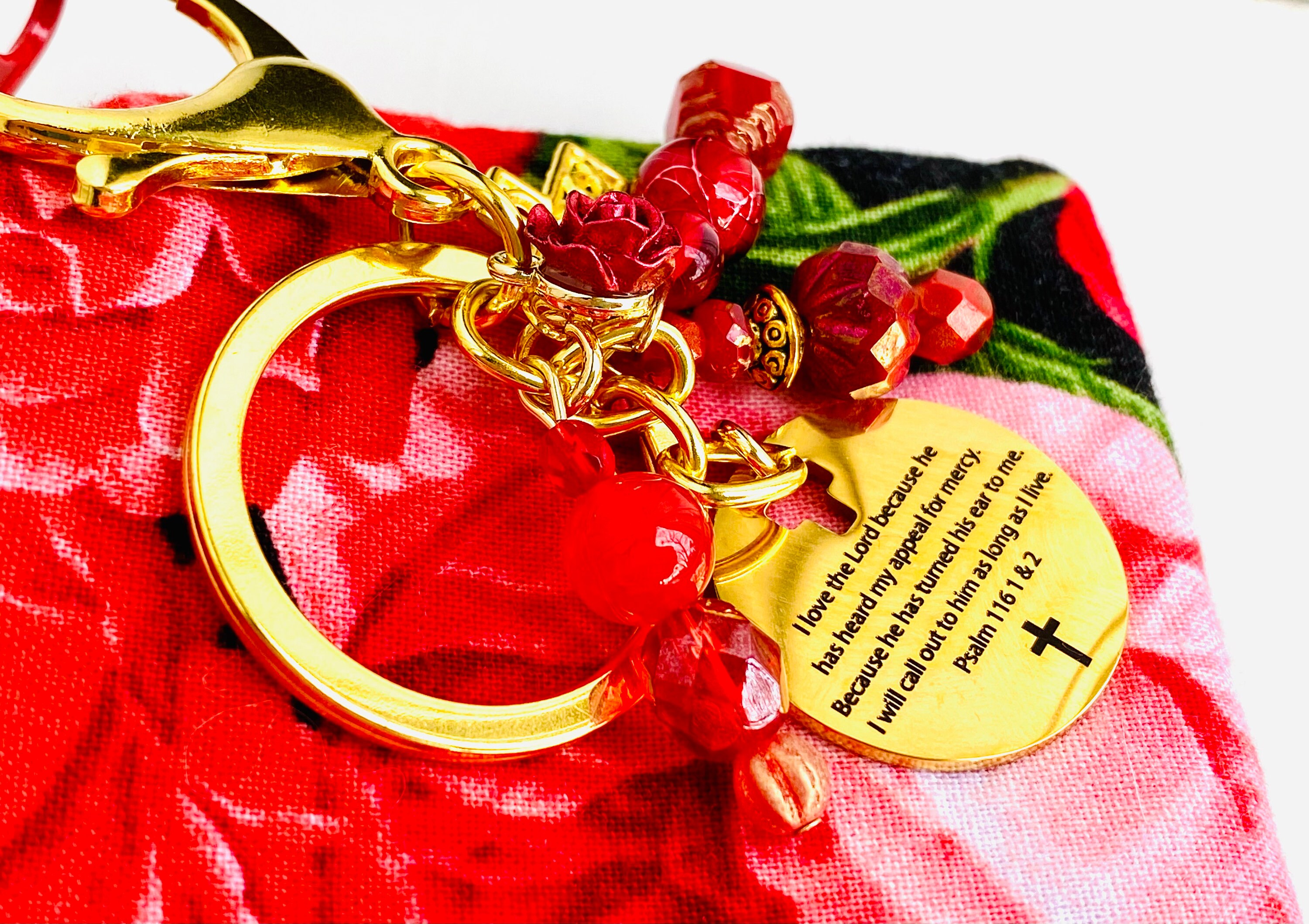 Gold Beaded Faith Keychain, Bible Verse Zipper Pull, Rose Faith ...
