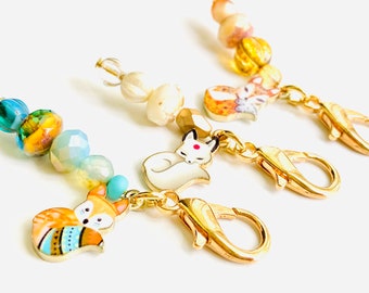 Fox Zipper Pull, Fox Planner Charm, Cute Fox Zipper Charm, Zipper Pulls for Purses, Fox Lover Gifts, Beaded Planner Charms, Kawaii