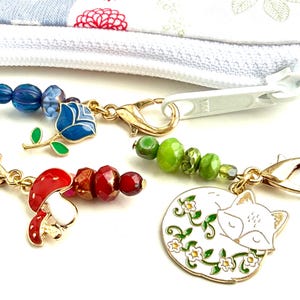 Set of 3 Zipper Pulls, Spring Fox Zipper Pull Set, Cat Zipper Pull Set