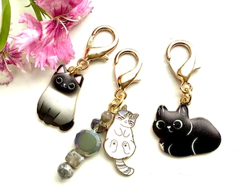 Siamese or Black Cat Zipper Pull, Grey and White Cat Zipper Charm, Siamese Zipper Charm, Cute Kitty Gifts
