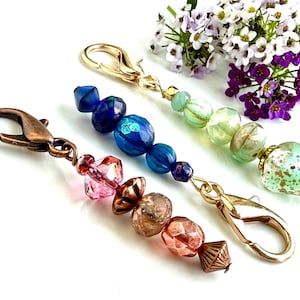 1 Beaded Zipper Pull Charm: Czech Glass Beaded Clip on Charm, Delightful Bag Charm