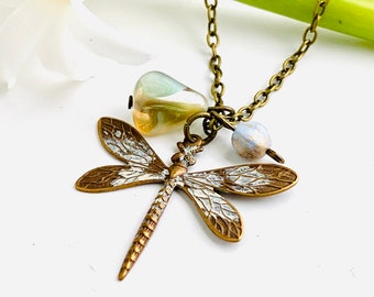 Dragonfly Necklace, Dragonfly Jewelry, Brass Pendant Necklace, Dragonfly Gift, Necklaces for Women, Dragonfly Pendant Necklace