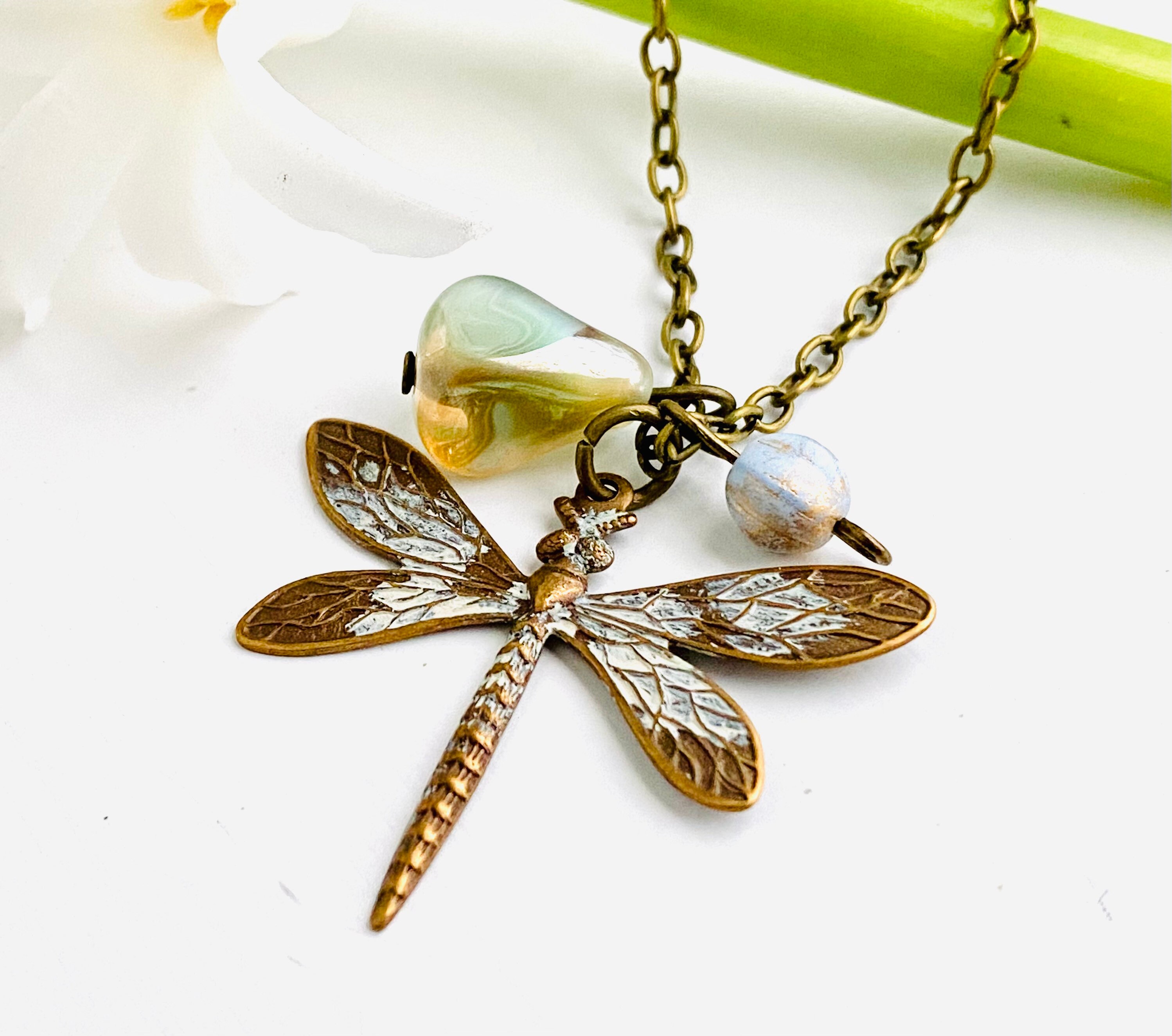 Dragonfly Necklace Dragonfly Jewelry Brass Pendant Necklace Etsy