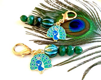 1 Beaded Peacock Zipper Pull: Czech Glass Purse Charm or Sweater Charm