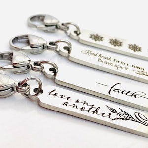 Stainless Steel Zipper Pull, Faith Zipper Charm, Kind Heart Fierce Mind Brave Spirit, Zipper Pulls for Purses, Journal Charm, Gift for Her