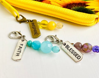 Blessed Zipper Pull, Strong Zipper Pull, Inspire Zipper Pull, Inspirational Zipper Pulls, Planner Charms, Zipper Pulls for Purses, Faith