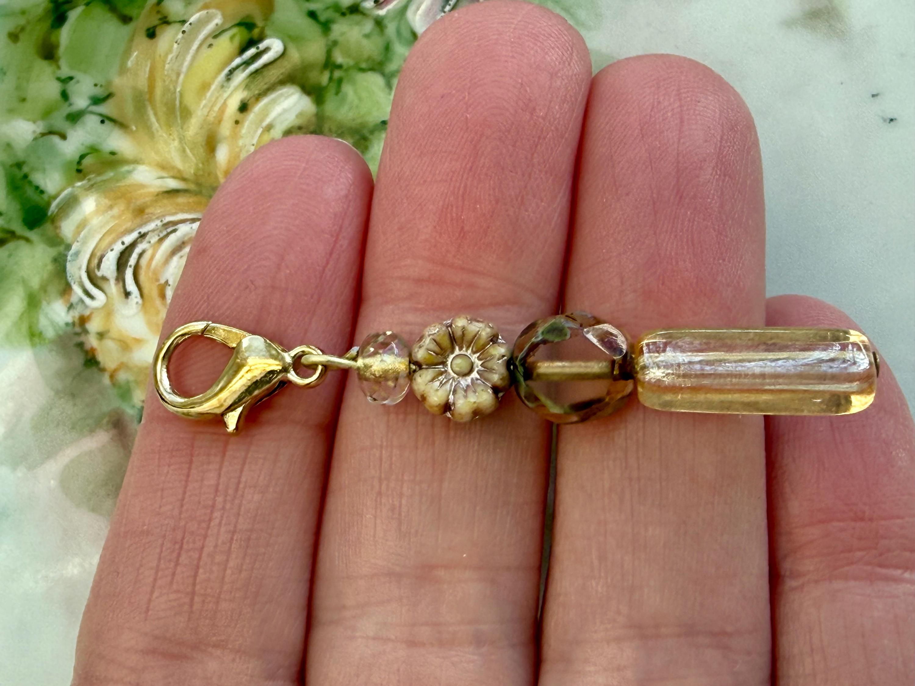 Rectangular Floral Purse Charm, Czech Glass Beaded Zipper Charm