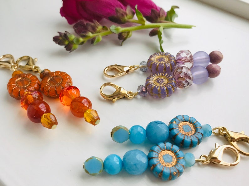 Zipper Pulls Sunflower Zipper Pull Charm Zipper Charms Knitting Progress Keepers Zipper Pull Zipper Pulls for Purses Sunflower Gifts
