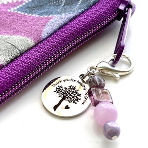 Thank You For Helping Me Grow Zipper Pull: Stainless Steel Charm, Czech Glass Beads