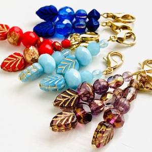 1 Leaf Zipper Pull: Gold Etched Charm with Czech Glass Beads