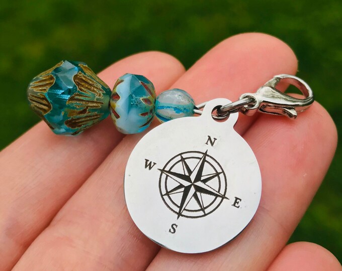 Compass Zipper Pull, Compass Planner Charms, Zipper Pulls for Purses