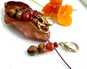 Pumpkin Spice Beaded Zipper Pull: Gold Lobster Clasp, Czech Glass Beads, Sweater Charm