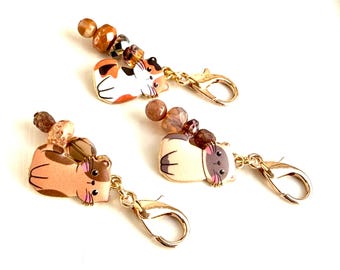 1 Czech Glass Beaded Cat Zipper Pull: Enamel Charm, Cat Lover Gift