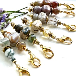 1 Agate and Czech Glass Beaded Zipper Pull: Gold Lobster Clasp, Purse Accessories