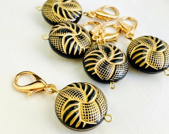 1 Black & Gold Etched Acrylic Zipper Pull, Purse Charm, Classy Clip on Charm