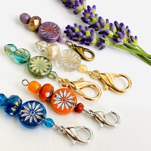 1 Aster Czech Glass Beaded Zipper Pull: Purse Charm or Sweater Charm