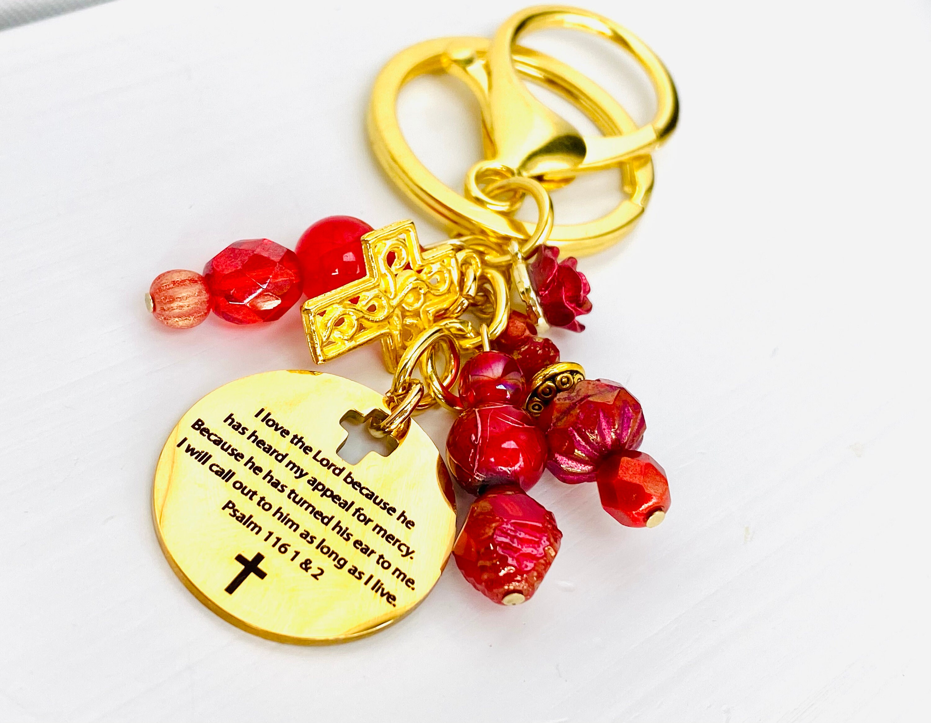 Gold Beaded Faith Keychain, Bible Verse Zipper Pull, Rose Faith ...