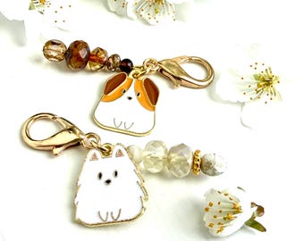 1 dije con clip de Samoyedo o Collie, tirador de cremallera de Samoyedo con cuentas de cristal checo, dije de insignia de perro