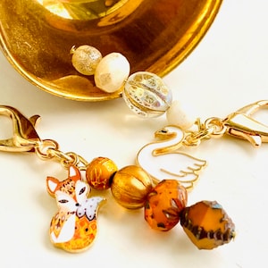 Swan or Fox Zipper Pull: Czech Glass Beaded Planner Charm