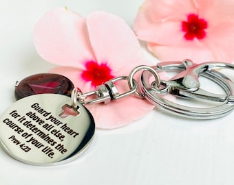 Strzeż swego serca ponad wszystko inne Brelok, Przysłów 4:23 Brelok, Inspirujące prezenty, Chrześcijańskie prezenty dla kobiet, Brelok z wersetem biblijnym