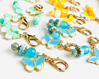 1 Tirador de cremallera con forma de mariposa en acuarela: dije esmaltado con cuentas de vidrio checo, dije elegante para cremallera de abrigo.