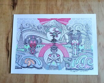 Unframed A3 size drawing of "Metropolis" original, architectural graphic illustration ink drawing