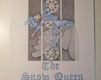 Unframed A3 size original "The Snow Queen" Danish Viking tattoo art nouveau ink drawing