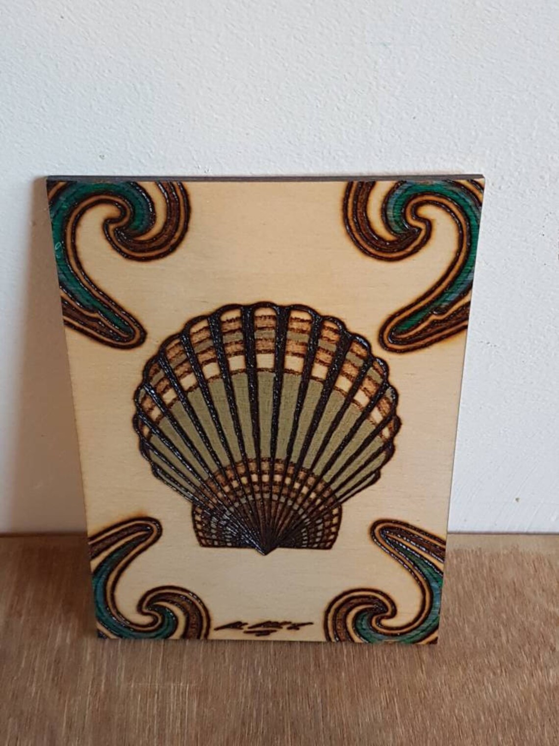 Sea Shell Pyrography Unframed A5 Size Scallop Seashell Tattoo Pyrography (wood Burning Art ...