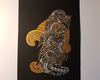 Unframed A4 size drawing of Rock 'n' Roll Tribal Demon ink drawing