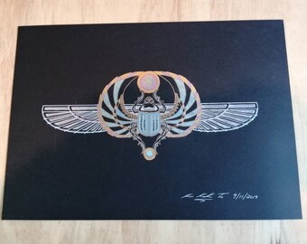 Unframed A3 size drawing of "Ancient Egyptian Scarab beetle" ink drawing