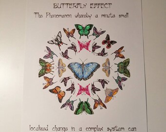 Unframed A3 size "Butterfly Effect", graphic illustration tattoo ink drawing