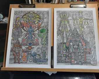 Original "Seven Deadly Sins" & "The Executioners" Ink Drawings - Surreal Tattoo Art (A3 Unframed Set)