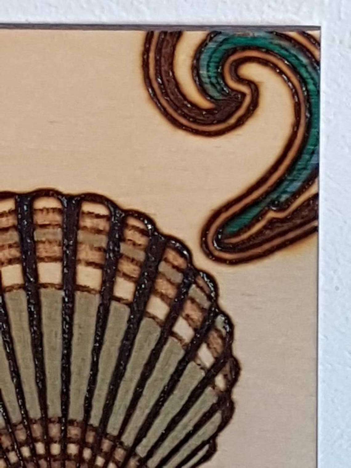 Sea Shell Pyrography Unframed A5 Size Scallop Seashell Tattoo Pyrography (wood Burning Art ...
