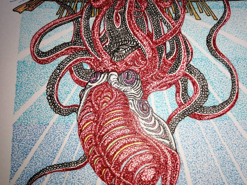 Unframed A3 size Release the Kraken original ink | Etsy