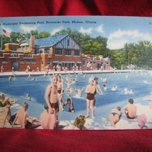 Moline, Illinois. Piscina Comunale di Moline. Parco lungo il fiume. 1942
