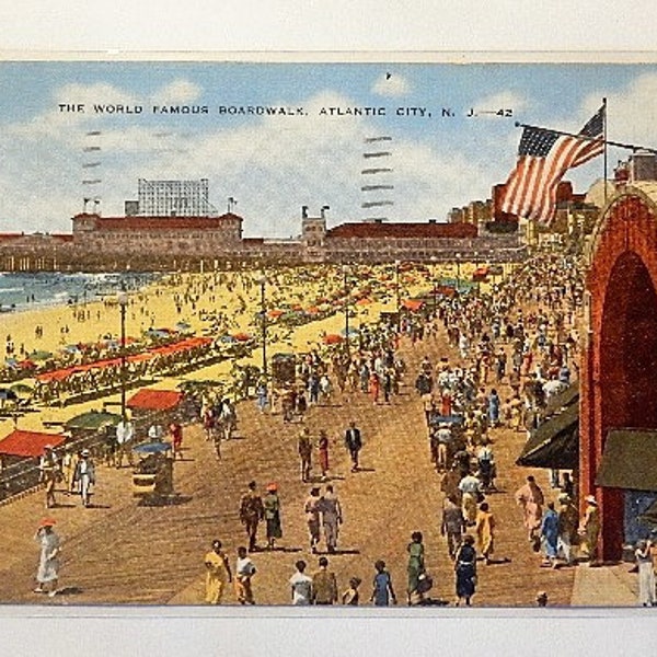 World Famous Boardwalk- Atlantic City, New Jersey. 1942 Postcard.