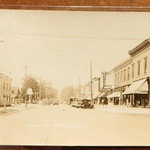 Huron, Ohio. Rua principal. 1930. Loja Henes Wilkes-Meyer's-Marine.