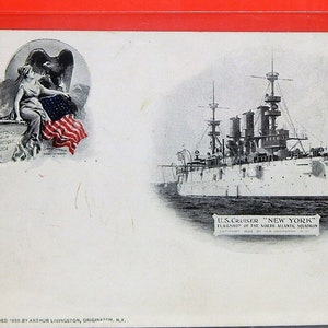 U. S. Cruiser "New York" Vlaggenschip van het Noord-Atlantische Squadron-Copyright 1898