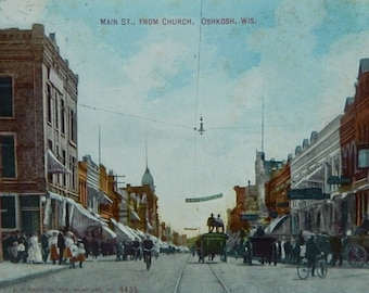 Oshkosh, Wisconsin. Hoofdstraat vanaf de kerk. 1909