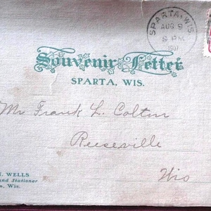 Sparta, Wisconsin. Paquete de cartas de recuerdo de Will & Wells, librero y papelero. Fotos reales en un libro o álbum, 1907. Lea el área de descripción.