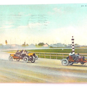Wyścig samochodowy. 1910 - Emporia, Kansas. Znaczek pocztowy.
