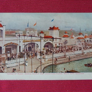 Chicago, Illinois. Witte stad-dierencircus-tempel van muziek-Johnstown Flood.