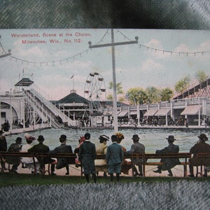 Milwaukee, Wisconsin. Wonderland, bij de glijbanen. 1908