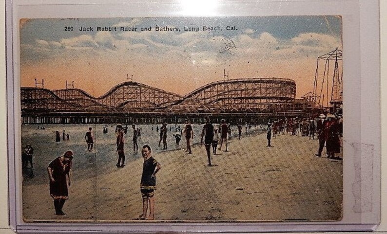 Long Beach 1928 Vintage Postcard. California Jack Rabbit Racer /& Bathers